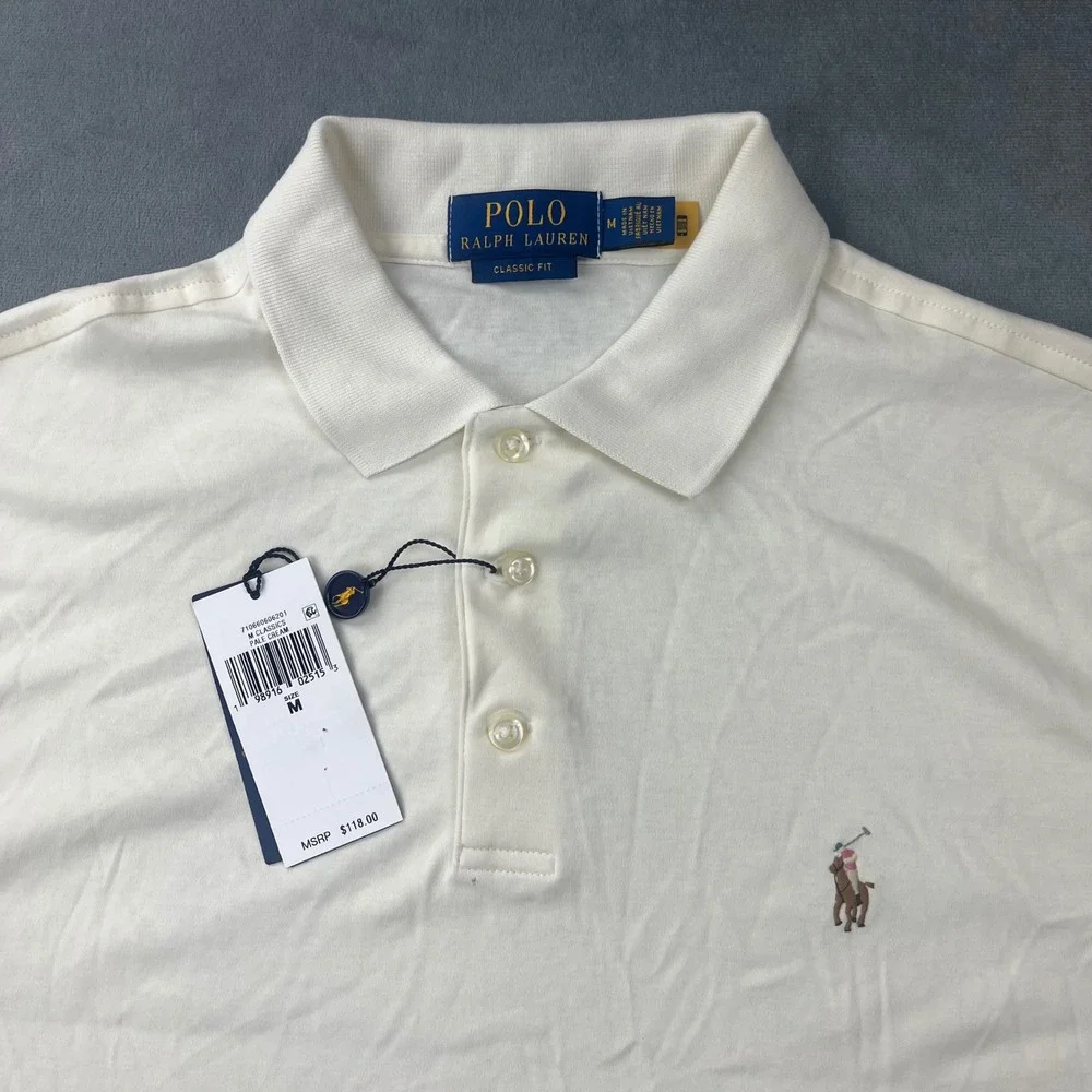 Polo Ralph Lauren Classic Fit M Pale Cream Soft Cotton Polo Shirt Flaw MSRP $118